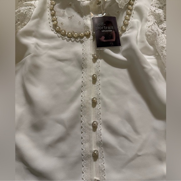 SELF-PORTRAIT Faux-Pearl Embellished Crepe blouse - Picture 12 of 12